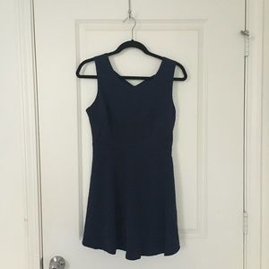 Navy Fit and Flare Dress with Strappy Back